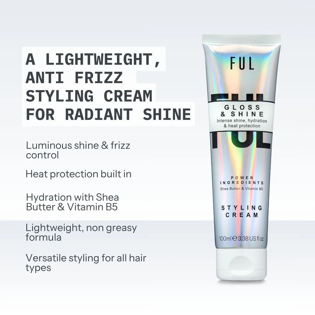 FUL Gloss and Shine Styling Cream 100ml – Lightweight Anti-Frizz, Heat Protection, Hydration & Radiant Shine - Image 2