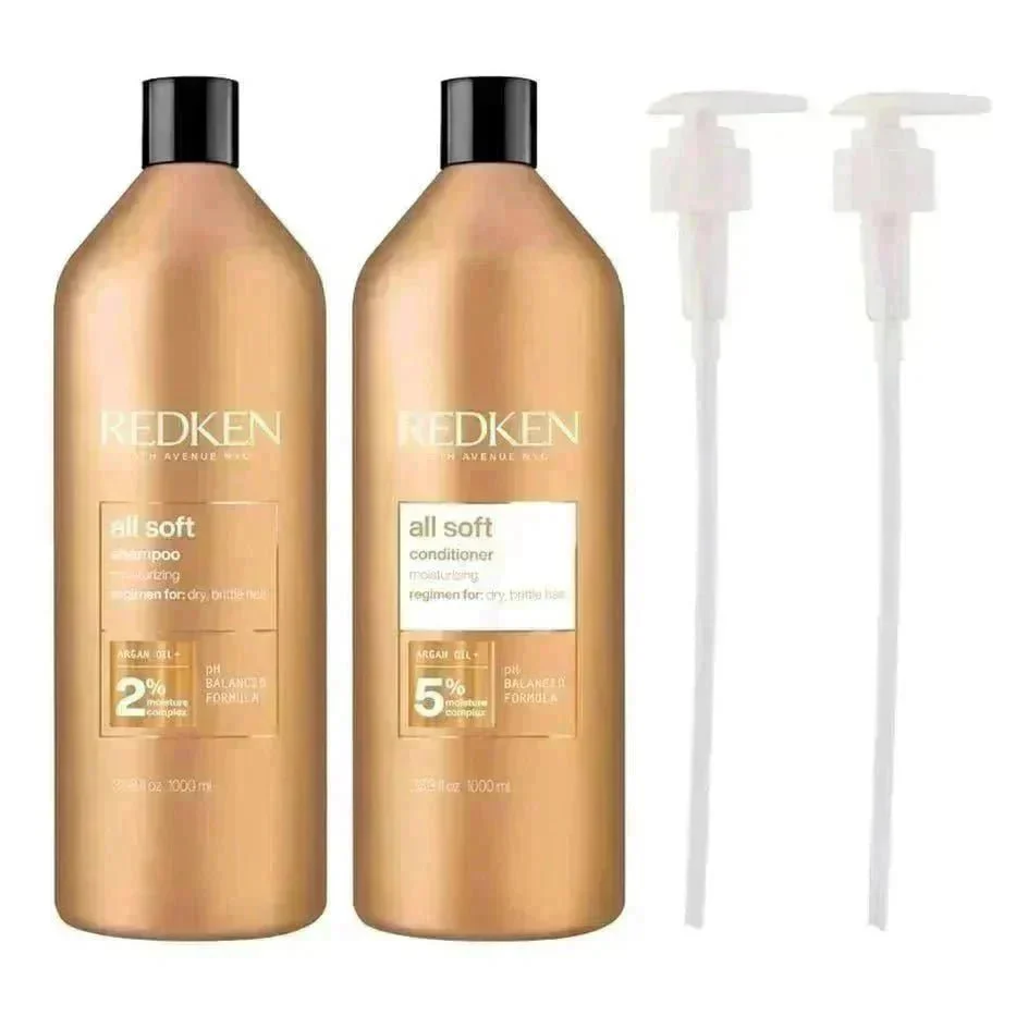 Redken All Soft Shampoo & Conditioner 1000ml Bundle with 2 x Pumps